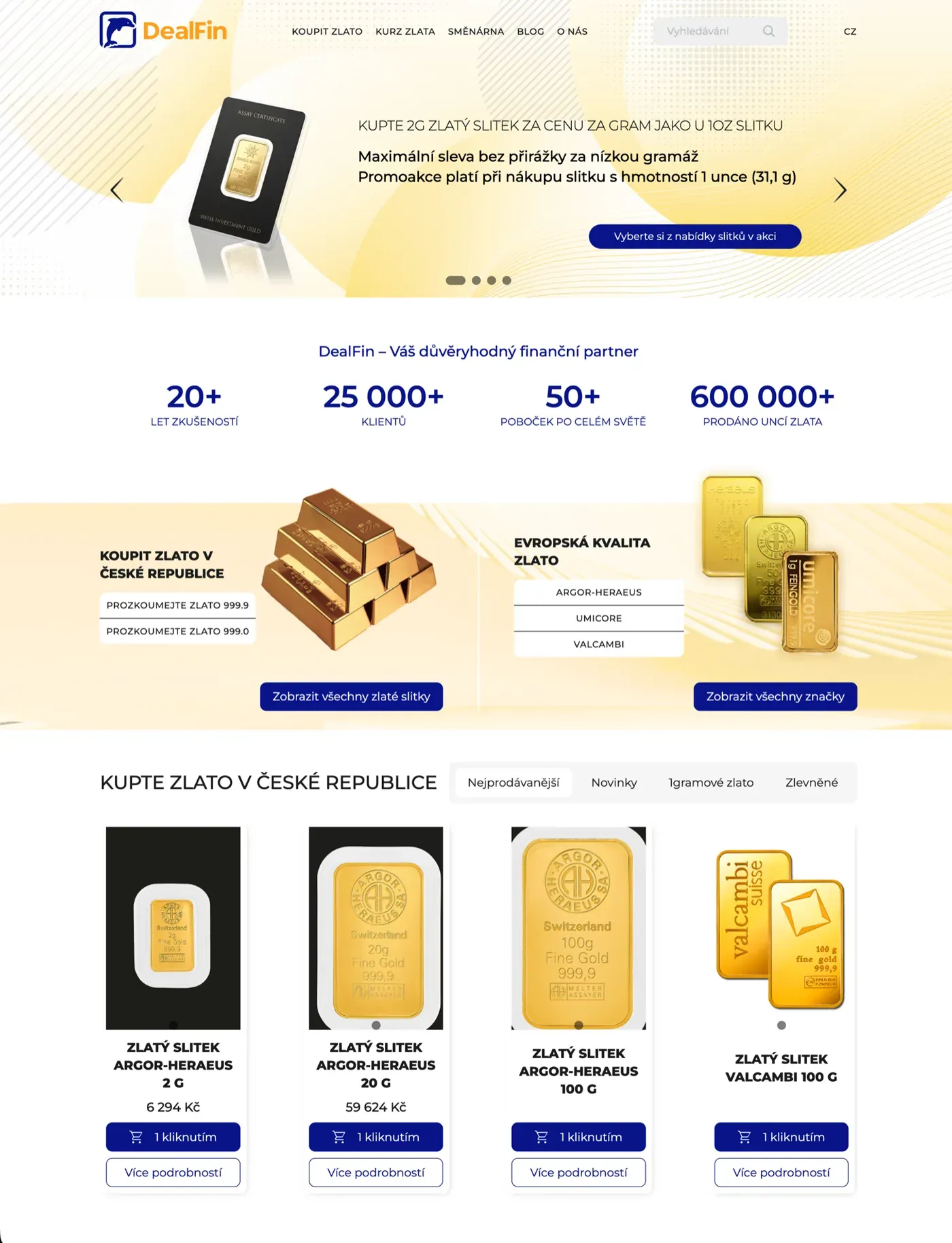 Dealfin online gold and bullion store homepage